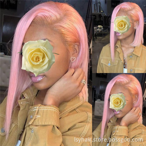 13x4 Short Bob Lace Front Human Hair Wigs Colored Virgin Hair Wigs Pre Plucked 613 Blonde Red Pink Blue Orange Yellow Hair Wigs